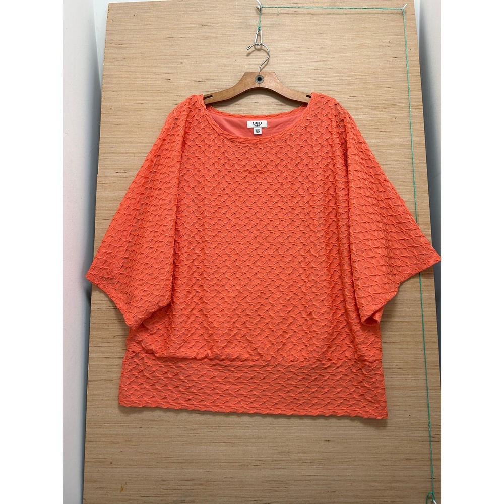 Cato Woman Coral Orange Textured Popcorn Dolman Sleeve Blouse‎ Plus Size 18/20W